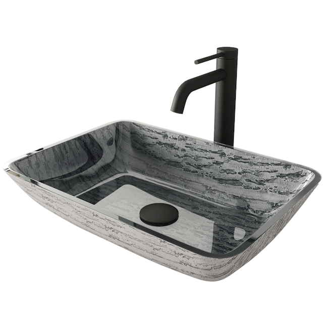 Glass Rectangular Vessel Bathroom Sink in Titanium Gray with Lexington Faucet and Pop-Up Drain - image 1 - other