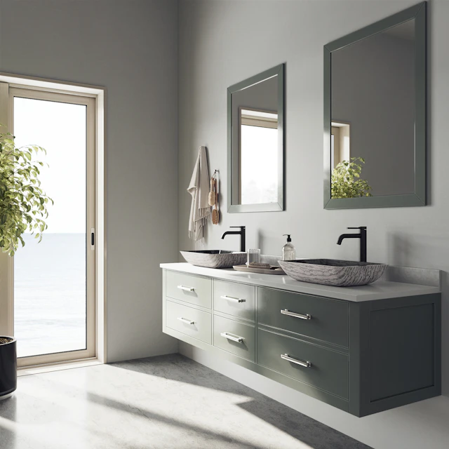 Glass Rectangular Vessel Bathroom Sink in Titanium Gray with Lexington Faucet and Pop-Up Drain - angle 2 - other