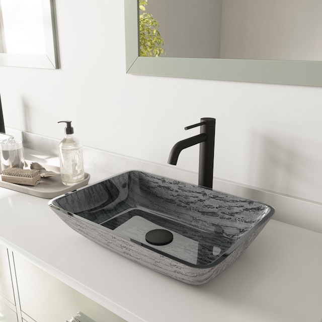 Glass Rectangular Vessel Bathroom Sink in Titanium Gray with Lexington Faucet and Pop-Up Drain - image 3 - other