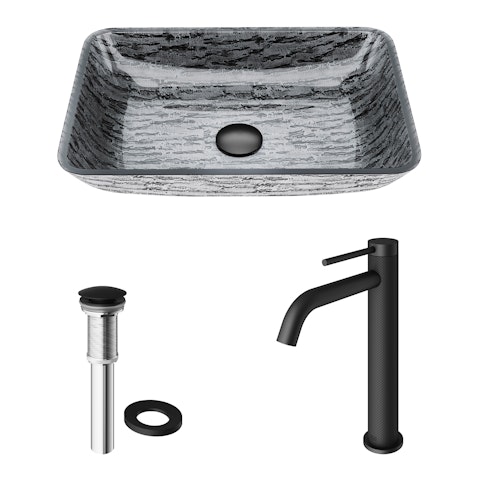Glass Rectangular Vessel Bathroom Sink in Titanium Gray with Lexington Faucet and Pop-Up Drain - image 4 - other
