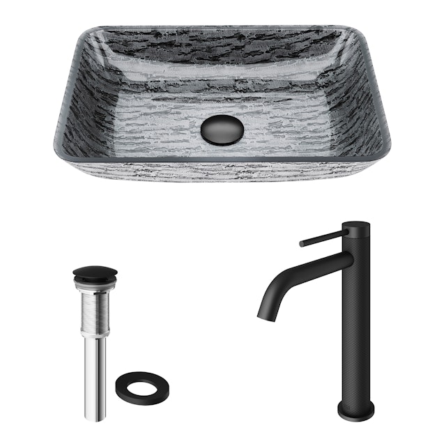 Glass Rectangular Vessel Bathroom Sink in Titanium Gray with Lexington Faucet and Pop-Up Drain - image 4 - other