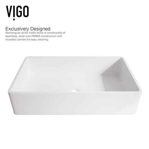 Matte Stone Magnolia Composite Rectangular Vessel Bathroom Sink in White with Faucet and Pop-Up Drain in Matte Gold - image 7 - other