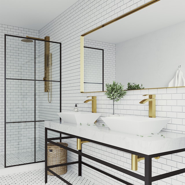 Matte Stone Vinca Composite Rectangular Vessel Bathroom Sink in White with Duris Faucet and Pop-Up Drain in Matte Gold - image 2 - other
