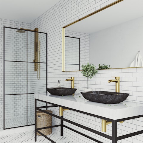 Glass Rectangular Vessel Bathroom Sink in Onyx Gray with Niko Faucet and Pop-Up Drain in Matte Gold - image 2 - other