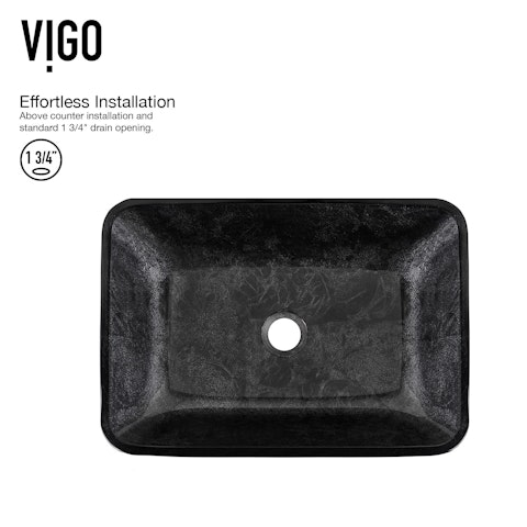 Glass Rectangular Vessel Bathroom Sink in Onyx Gray with Niko Faucet and Pop-Up Drain in Matte Gold - image 5 - other