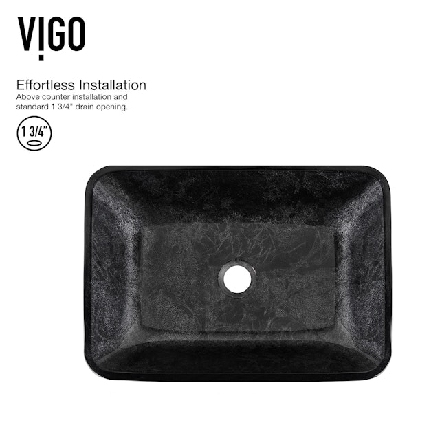 Glass Rectangular Vessel Bathroom Sink in Onyx Gray with Niko Faucet and Pop-Up Drain in Matte Gold - image 5 - other