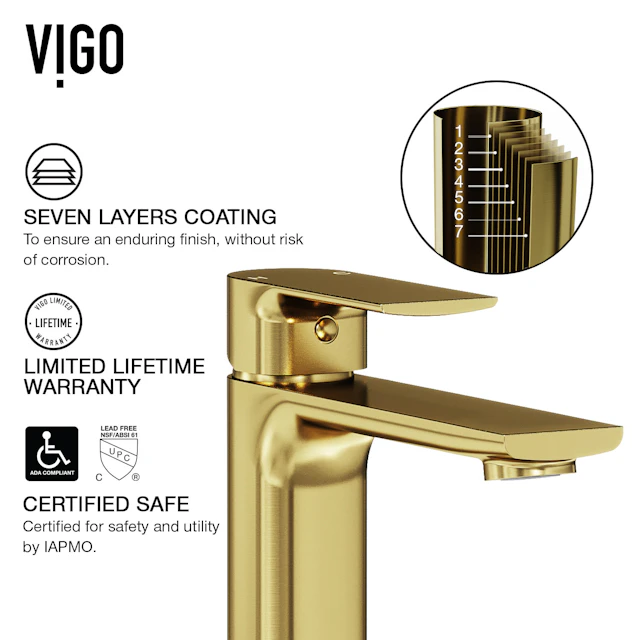 Glass Rectangular Vessel Bathroom Sink in Gold with Norfolk Faucet and Pop-Up Drain in Matte Gold - angle 10 - other