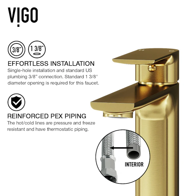 Glass Rectangular Vessel Bathroom Sink in Gold with Norfolk Faucet and Pop-Up Drain in Matte Gold - angle 12 - other