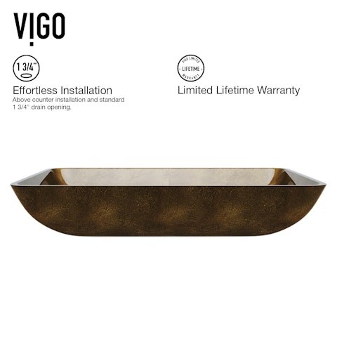 Glass Rectangular Vessel Bathroom Sink in Gold with Norfolk Faucet and Pop-Up Drain in Matte Gold - image 5 - other