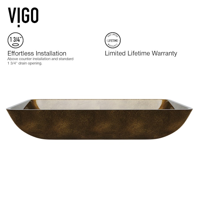 Glass Rectangular Vessel Bathroom Sink in Gold with Norfolk Faucet and Pop-Up Drain in Matte Gold - image 5 - other
