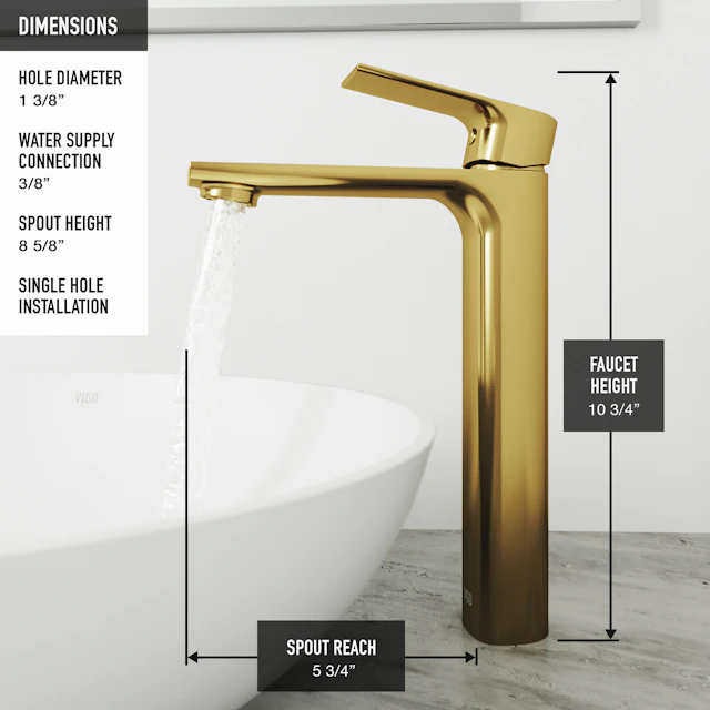 Glass Rectangular Vessel Bathroom Sink in Gold with Norfolk Faucet and Pop-Up Drain in Matte Gold - angle 9 - other