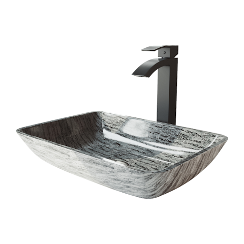 Glass Rectangular Vessel Bathroom Sink in Titanium Gray with Duris Faucet and Pop-Up Drain - image 1 - other
