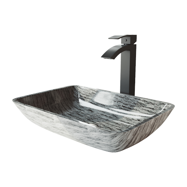 Glass Rectangular Vessel Bathroom Sink in Titanium Gray with Duris Faucet and Pop-Up Drain - image 1 - other