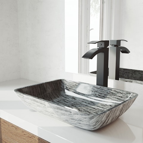 Glass Rectangular Vessel Bathroom Sink in Titanium Gray with Duris Faucet and Pop-Up Drain - image 3 - other