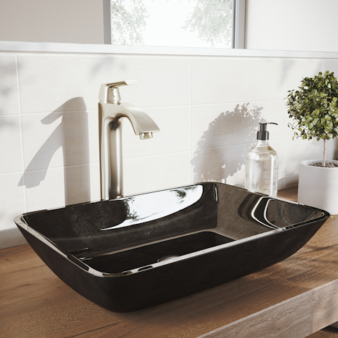 Glass Rectangular Vessel Bathroom Sink in Onyx Gray with Linus Faucet and Pop-Up Drain - image 1 - other