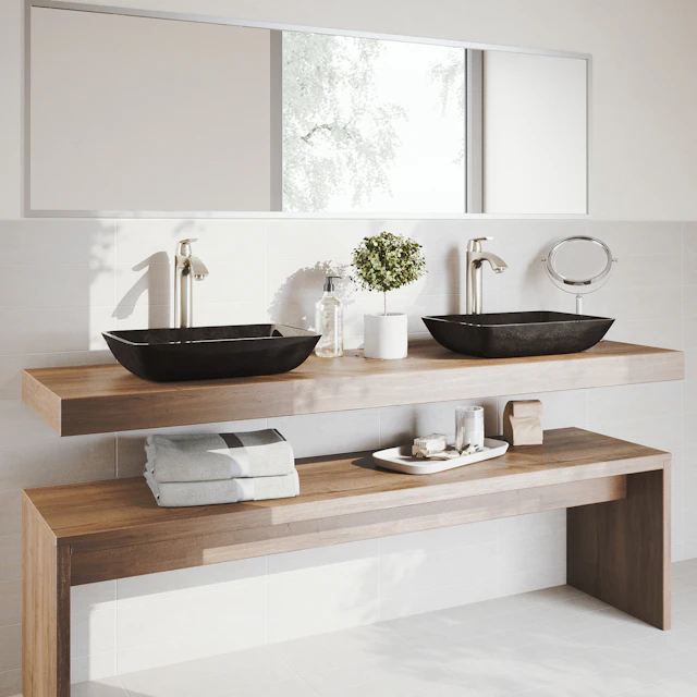 Glass Rectangular Vessel Bathroom Sink in Onyx Gray with Linus Faucet and Pop-Up Drain - angle 13 - other