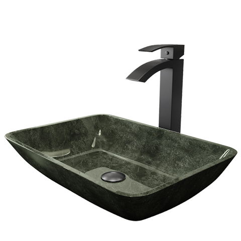 Glass Rectangular Vessel Bathroom Sink in Onyx Gray with Duris Faucet and Pop-Up Drain - image 1 - other