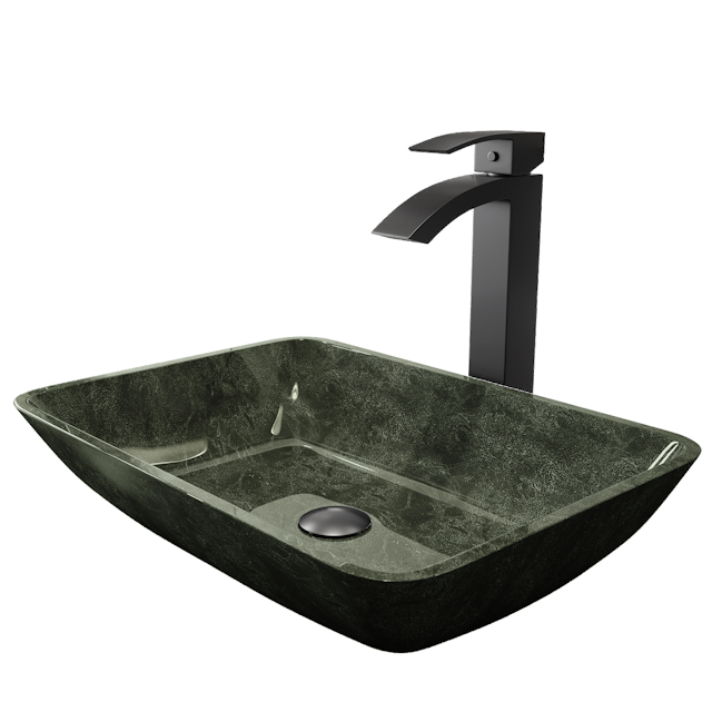 Glass Rectangular Vessel Bathroom Sink in Onyx Gray with Duris Faucet and Pop-Up Drain - image 1 - other