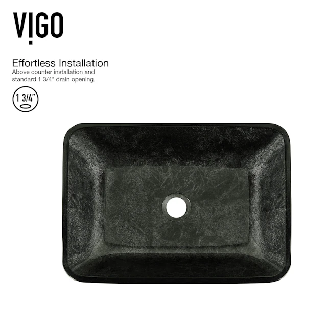 Glass Rectangular Vessel Bathroom Sink in Onyx Gray with Duris Faucet and Pop-Up Drain - angle 3 - other