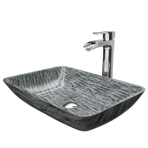 Glass Rectangular Vessel Bathroom Sink in Titanium Gray with Niko Faucet and Pop-Up Drain - image 1 - other