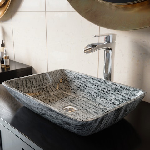 Glass Rectangular Vessel Bathroom Sink in Titanium Gray with Niko Faucet and Pop-Up Drain - image 2 - other