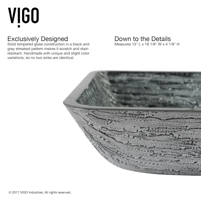 Glass Rectangular Vessel Bathroom Sink in Titanium Gray with Niko Faucet and Pop-Up Drain - angle 5 - other