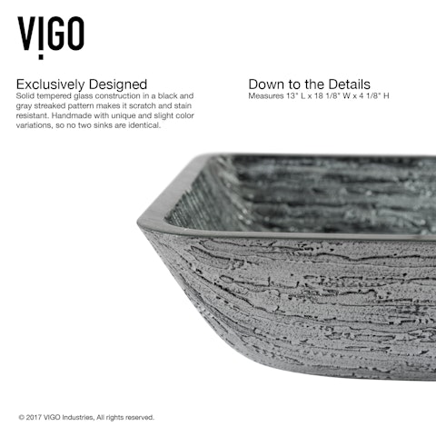 Glass Rectangular Vessel Bathroom Sink in Titanium Gray with Niko Faucet and Pop-Up Drain - image 5 - other