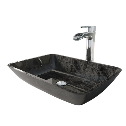 Glass Rectangular Vessel Bathroom Sink in Onyx Gray with Niko Faucet and Pop-Up Drain - image 1 - other