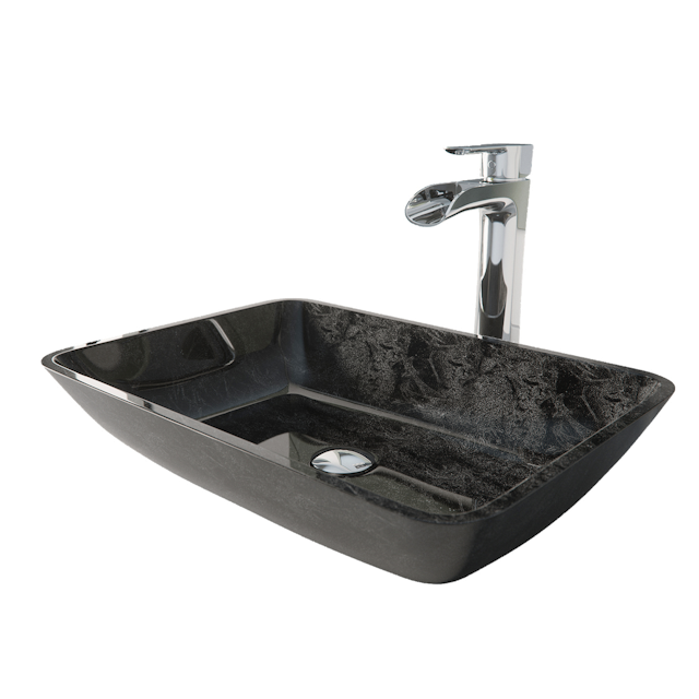 Glass Rectangular Vessel Bathroom Sink in Onyx Gray with Niko Faucet and Pop-Up Drain - image 1 - other