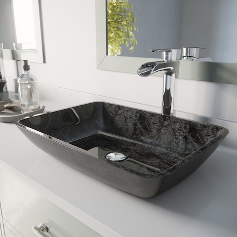 Glass Rectangular Vessel Bathroom Sink in Onyx Gray with Niko Faucet and Pop-Up Drain - image 2 - other