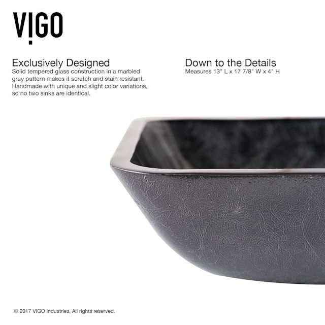 Glass Rectangular Vessel Bathroom Sink in Onyx Gray with Niko Faucet and Pop-Up Drain - image 5 - other