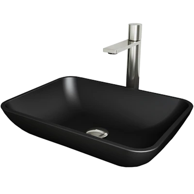Matte Shell Sottile Glass Rectangular Vessel Bathroom Sink in Black with Faucet and Pop-Up Drain