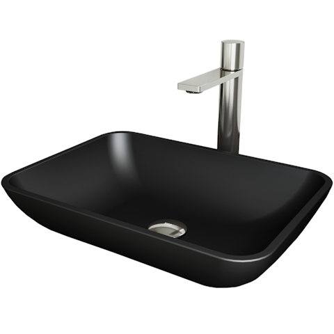 Matte Shell Sottile Glass Rectangular Vessel Bathroom Sink in Black with Faucet and Pop-Up Drain - image 1 - other