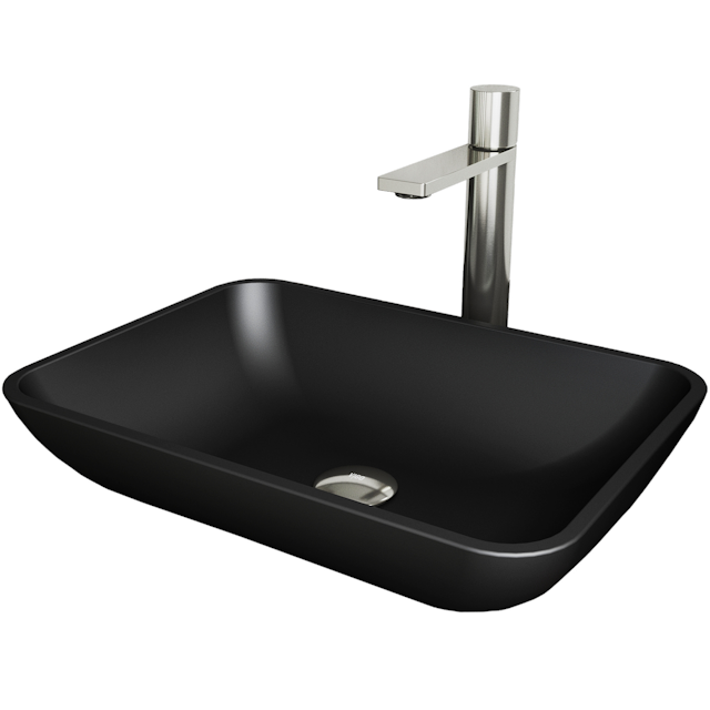 Matte Shell Sottile Glass Rectangular Vessel Bathroom Sink in Black with Faucet and Pop-Up Drain - image 1 - other
