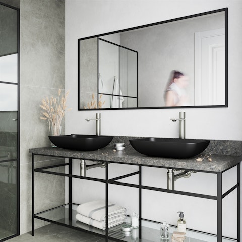 Matte Shell Sottile Glass Rectangular Vessel Bathroom Sink in Black with Faucet and Pop-Up Drain - image 2 - other
