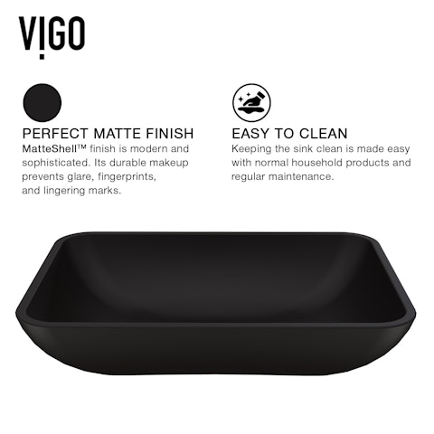 Matte Shell Sottile Glass Rectangular Vessel Bathroom Sink in Black with Faucet and Pop-Up Drain - image 5 - other