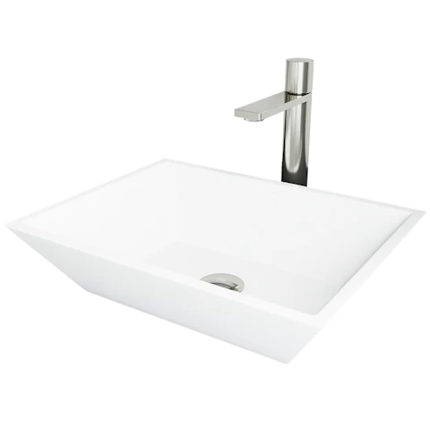 Matte Stone Vinca Composite Rectangular Vessel Bathroom Sink in White with Faucet and Pop-Up Drain - image 1 - other