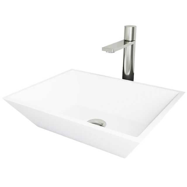 Matte Stone Vinca Composite Rectangular Vessel Bathroom Sink in White with Faucet and Pop-Up Drain - image 1 - other