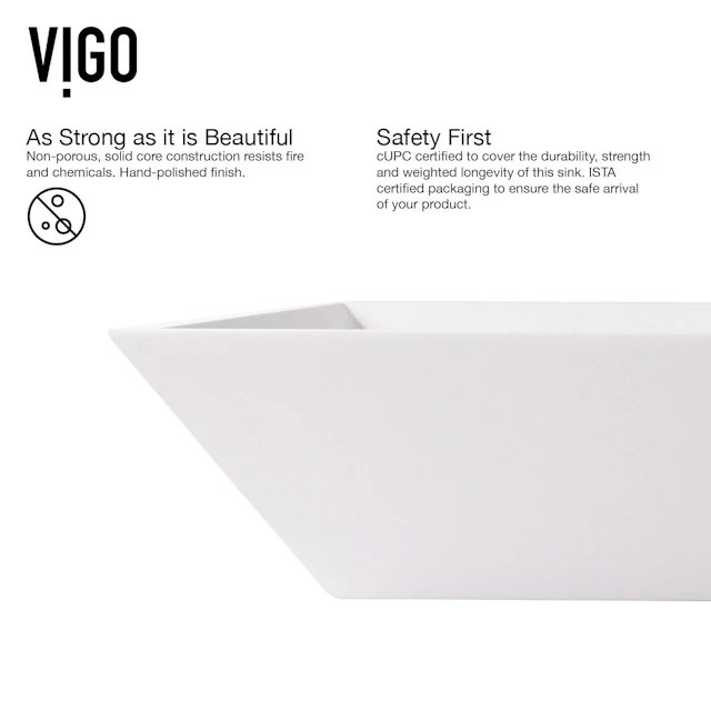 Matte Stone Vinca Composite Rectangular Vessel Bathroom Sink in White with Faucet and Pop-Up Drain - angle 5 - other