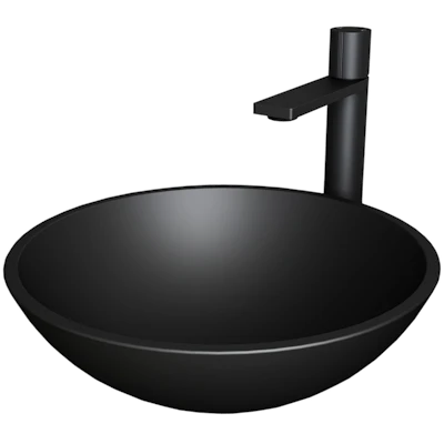Matte Shell Cavalli Glass Round Vessel Bathroom Sink in Black with Gotham Faucet and Pop-Up Drain