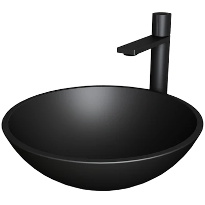 Matte Shell Cavalli Glass Round Vessel Bathroom Sink in Black with Gotham Faucet and Pop-Up Drain