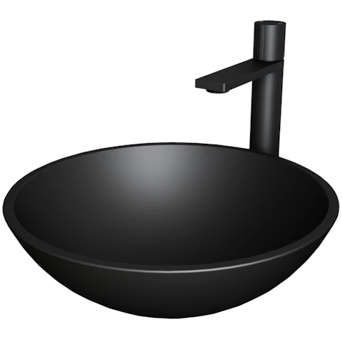 Matte Shell Cavalli Glass Round Vessel Bathroom Sink in Black with Gotham Faucet and Pop-Up Drain - image 1 - other