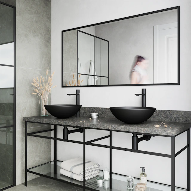 Matte Shell Cavalli Glass Round Vessel Bathroom Sink in Black with Gotham Faucet and Pop-Up Drain - image 2 - other