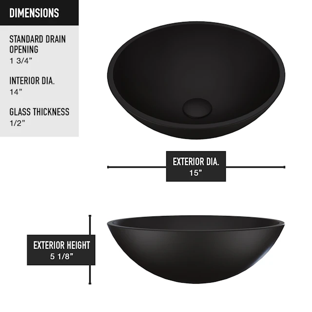 Matte Shell Cavalli Glass Round Vessel Bathroom Sink in Black with Gotham Faucet and Pop-Up Drain - angle 6 - other
