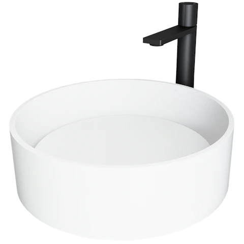 Matte Stone Anvil Composite Round Vessel Bathroom Sink in White with Gotham Faucet and Pop-Up Drain - image 1 - other