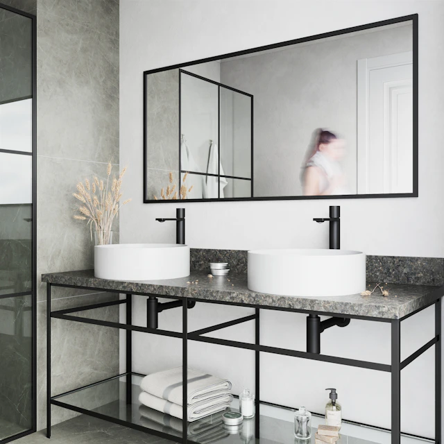 Matte Stone Anvil Composite Round Vessel Bathroom Sink in White with Gotham Faucet and Pop-Up Drain - angle 2 - other