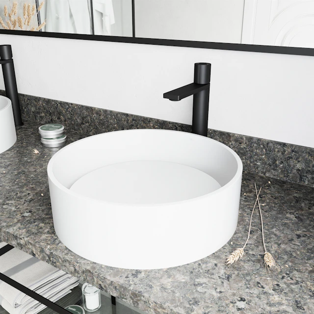 Matte Stone Anvil Composite Round Vessel Bathroom Sink in White with Gotham Faucet and Pop-Up Drain - image 3 - other