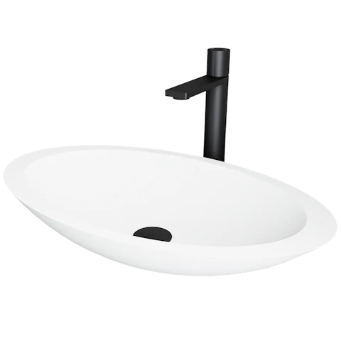 Matte Stone Wisteria Composite Oval Vessel Bathroom Sink in White with Gotham Faucet and Pop-Up Drain - image 1 - other