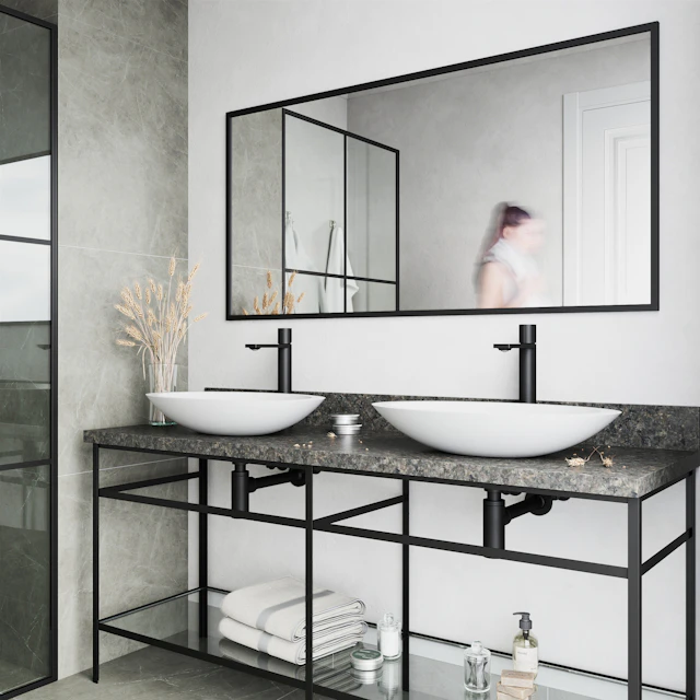 Matte Stone Wisteria Composite Oval Vessel Bathroom Sink in White with Gotham Faucet and Pop-Up Drain - angle 2 - other