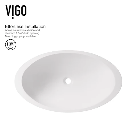 Matte Stone Wisteria Composite Oval Vessel Bathroom Sink in White with Gotham Faucet and Pop-Up Drain - image 4 - other